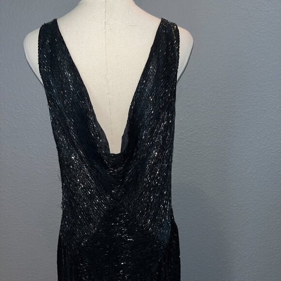 BLACK TIE OLEG CASSINI Black Full Beaded Sleeveless Formal Red Carpet Gown - 10 - Picture 11 of 16